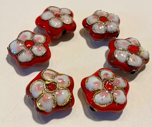 Cloisonné perlen blumen rot - cloisonné,