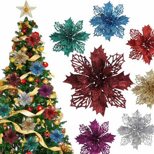Glitzer weihnachtsblumen 16cm - glitzer,