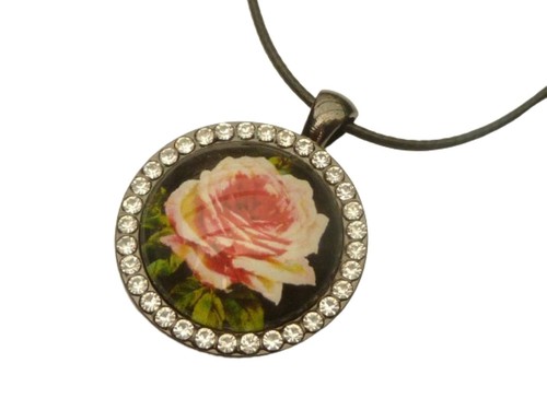 Runde halskette mit rose motiv - mit,